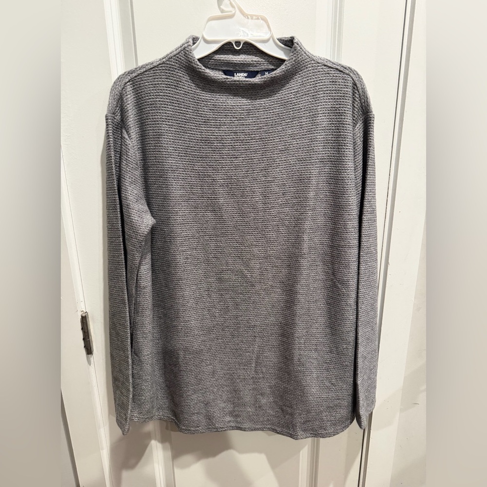 This is a gray ribbed knit pullover sweater from Lands' End.